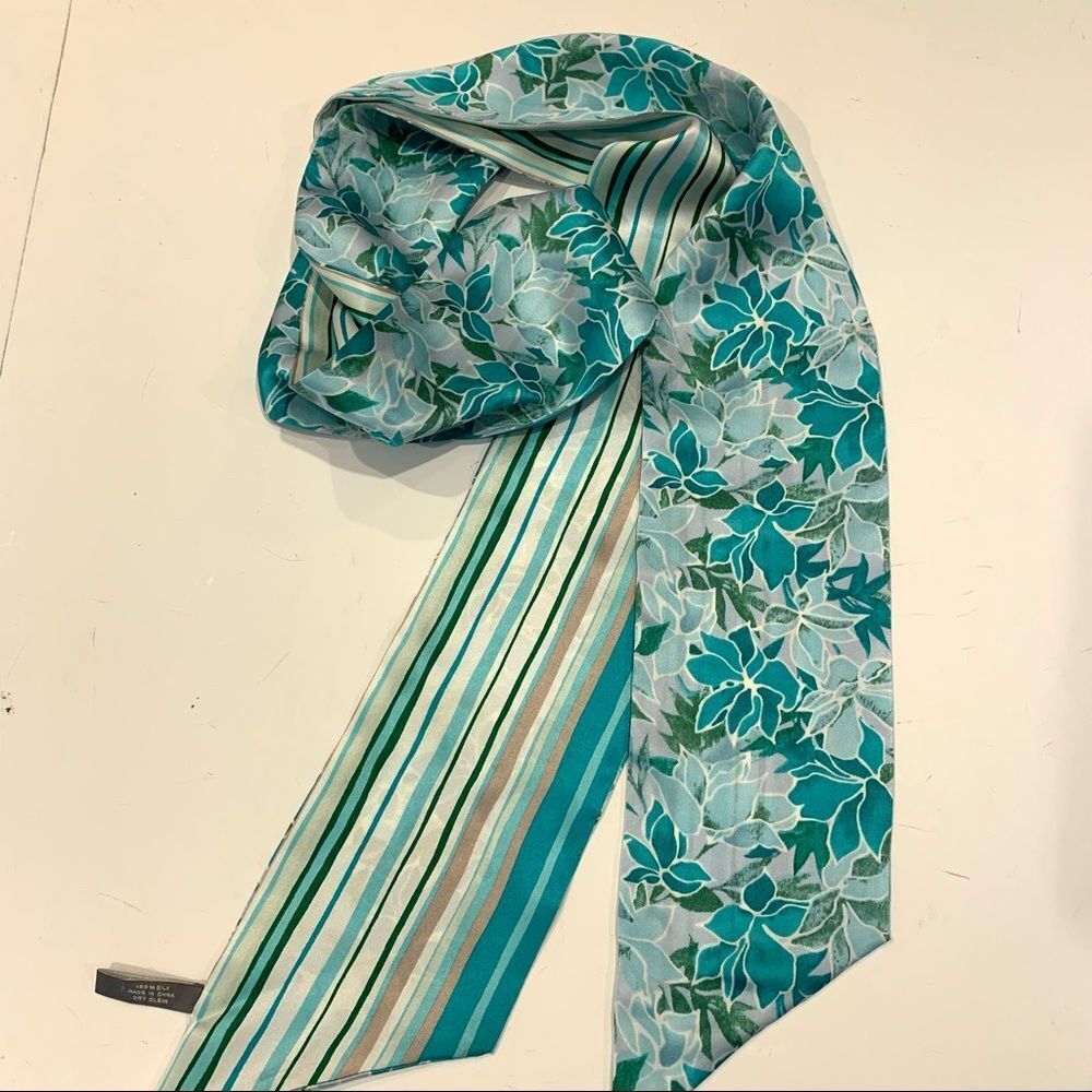 Ann Taylor Silk Teal Green Striped Belt‎ Scarf